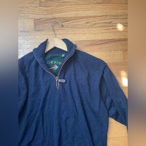 Orvis Men’s Sweater Jacket Navy Merino Wool 1/4 Zip Casual Work Outdoor SZ Large